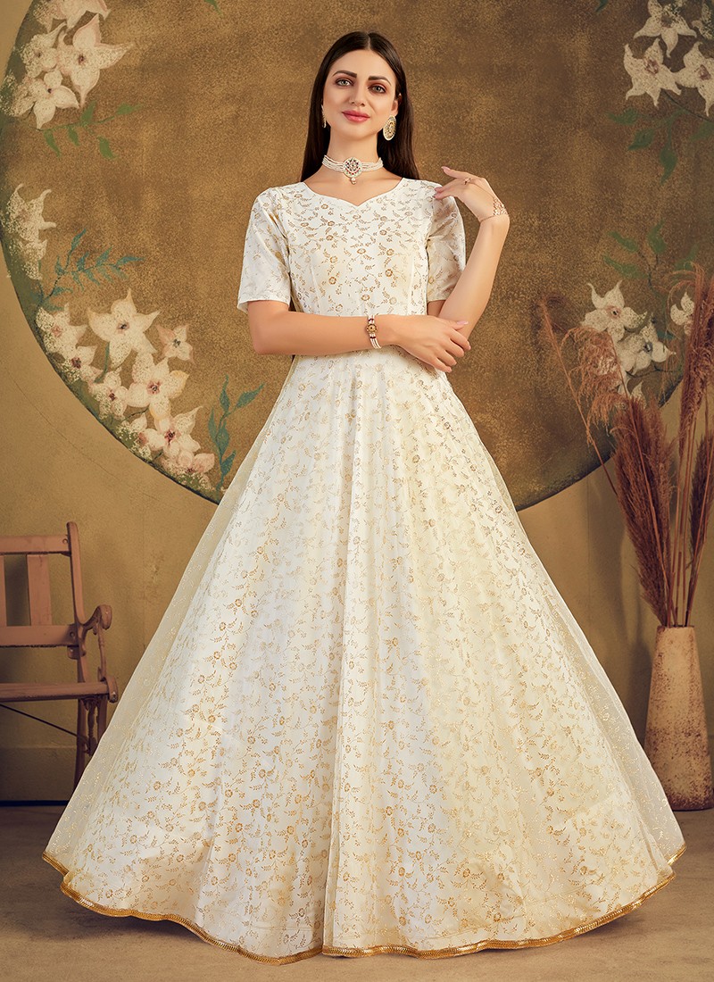 Virasat Basanti Vol 3 Designer Gown Dupatta Set Wedding Collection Ladies  Outfit