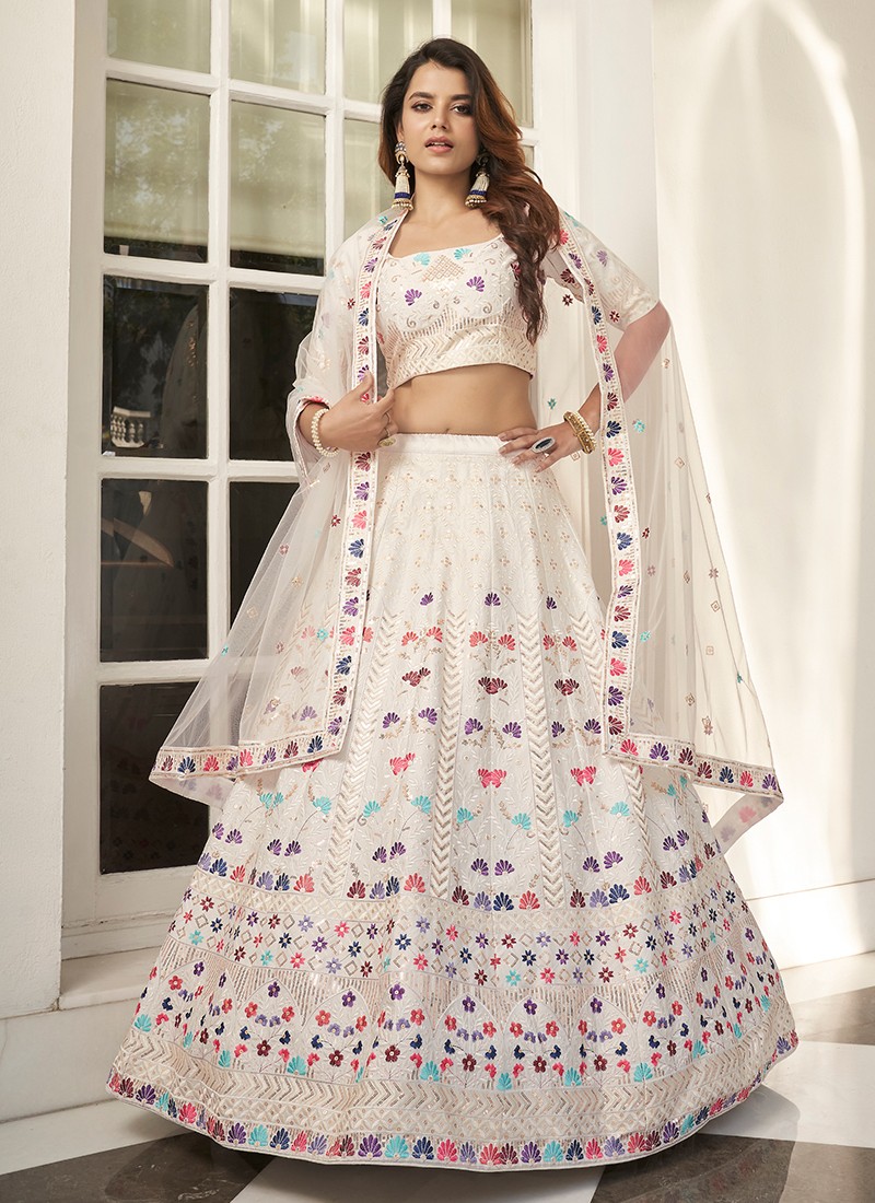 Georgette Embroidery Lehenga Choli In White Colour - LD5410156