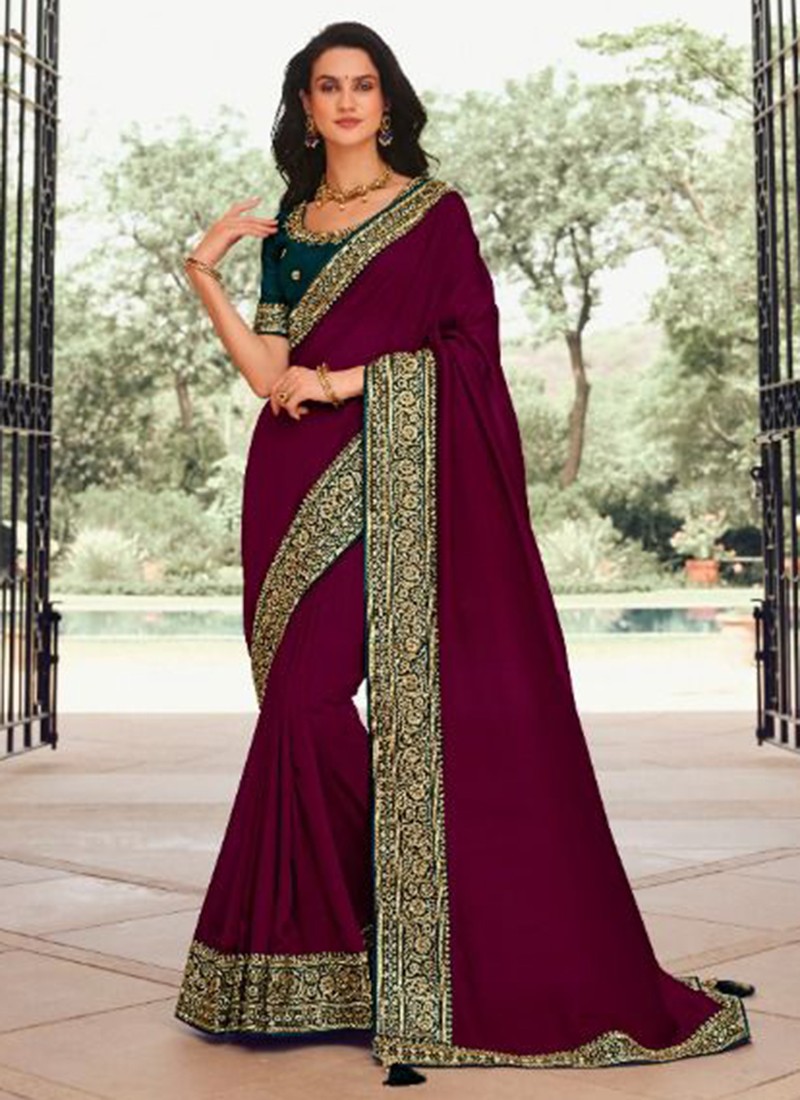 Shop Stunning Wine Color Designer Lace Saree Online in USA – Pure Elegance