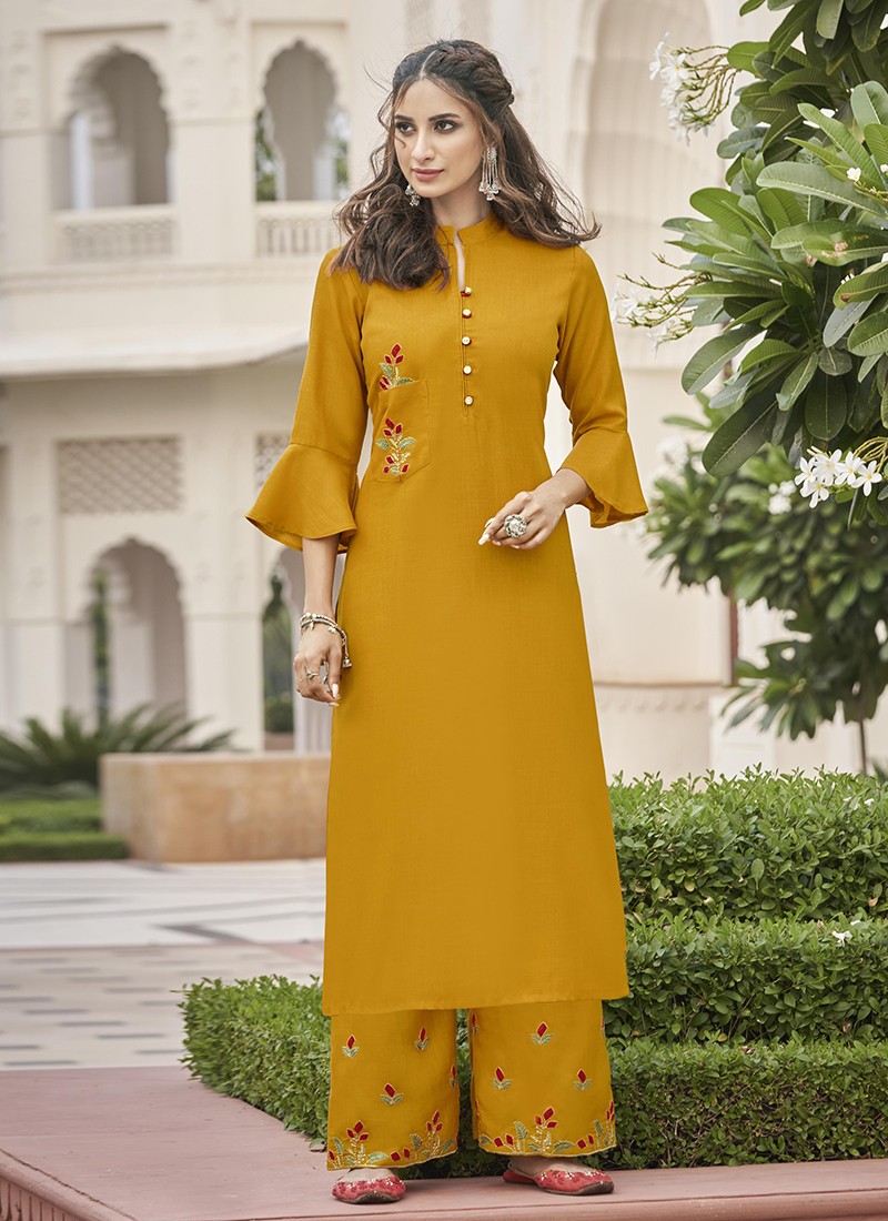 Breathable Women Elegant Stylish Comfortable 3/4th Sleeves Printed Yellow  Frock Kurti at Best Price in Surat | Fernweh Enterprises