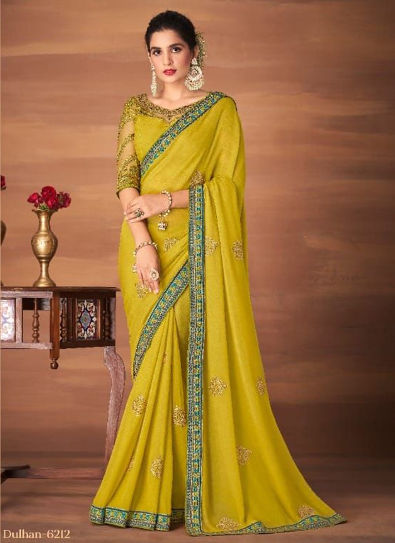 Art Silk Fabric Weaving Work Yellow Color Wedding Wear Designer Saree