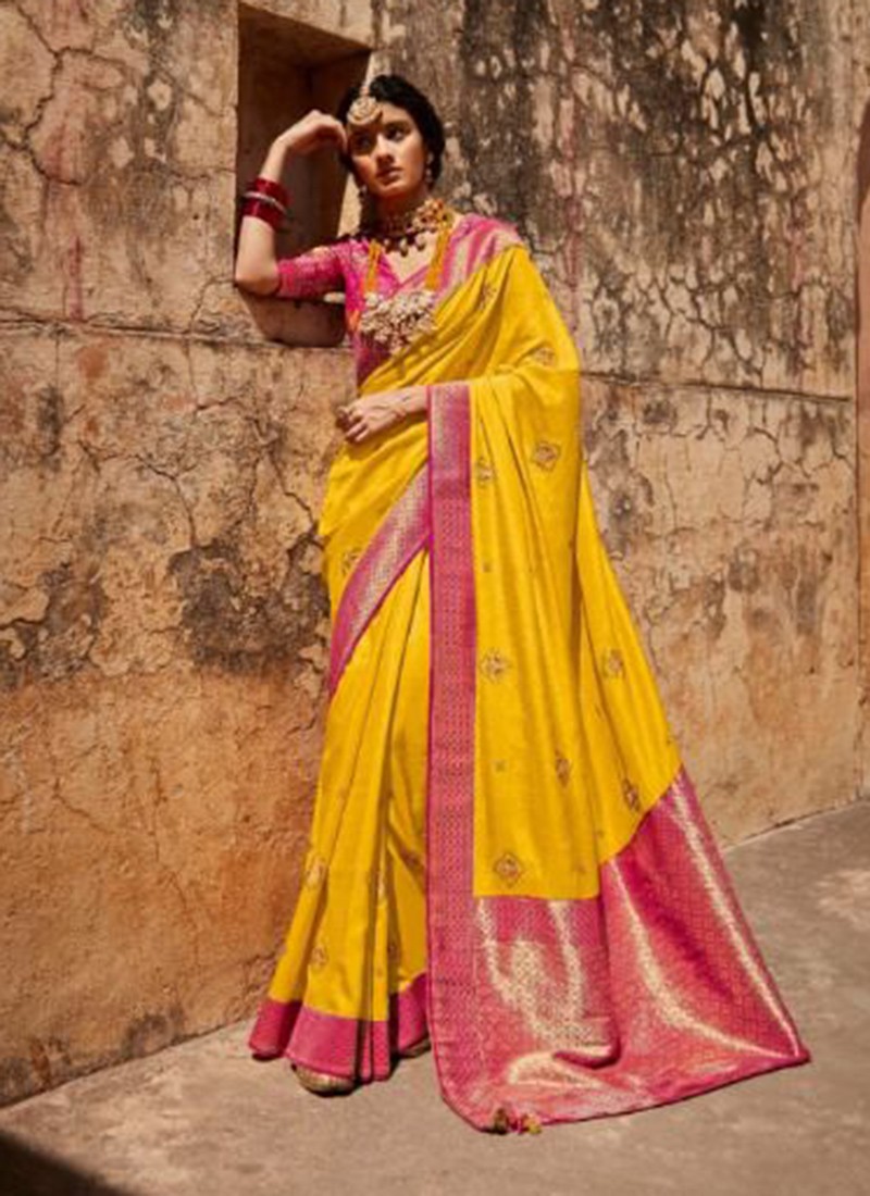 Buy Red and Yellow Traditional Designer Saree For Bridal Online