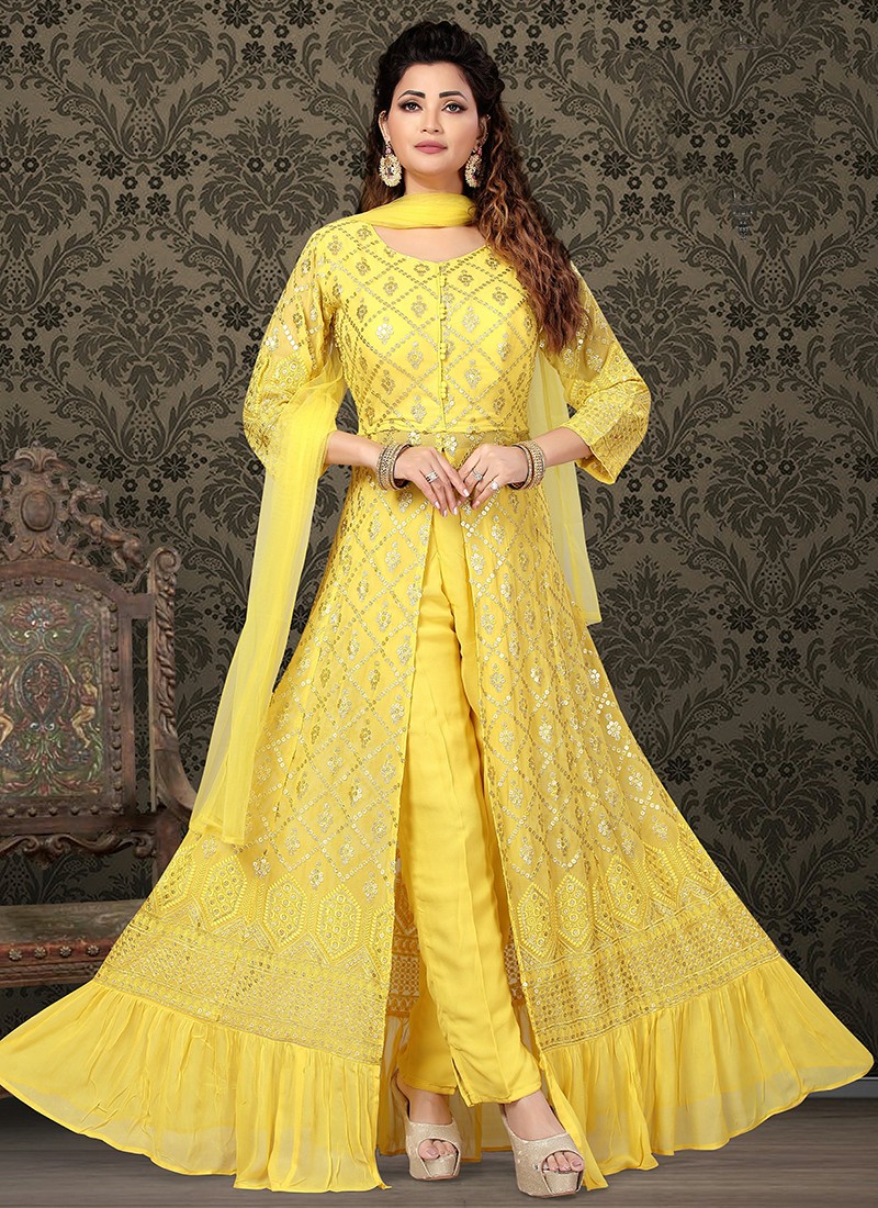 Yellow Net Indo Western Dress