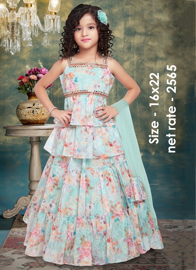 Buy Pink Top Silk Embroidered Floral Organza Lehenga Set For Girls by FAYON  KIDS Online at Aza Fashions.