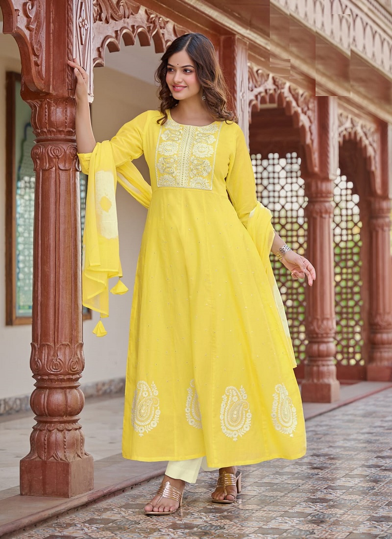 Cream Chanderi Silk Readymade Ankle Length Anarkali Suit 205130 | Silk anarkali  suits, Simple dresses, Designer anarkali dresses