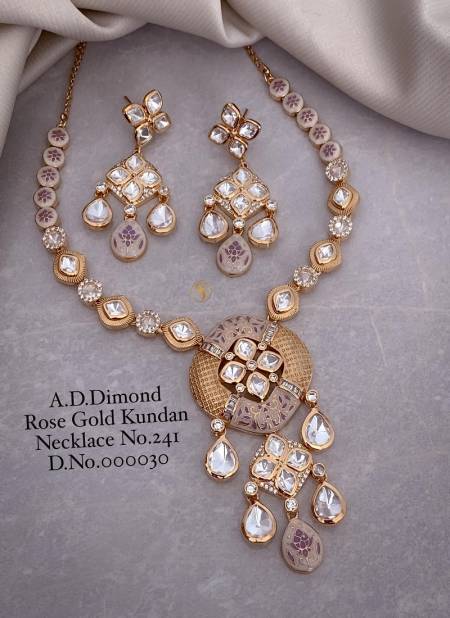 1 Designer AD Diamond Rose Gold Kundan Necklace Wholesale Shop In Surat
