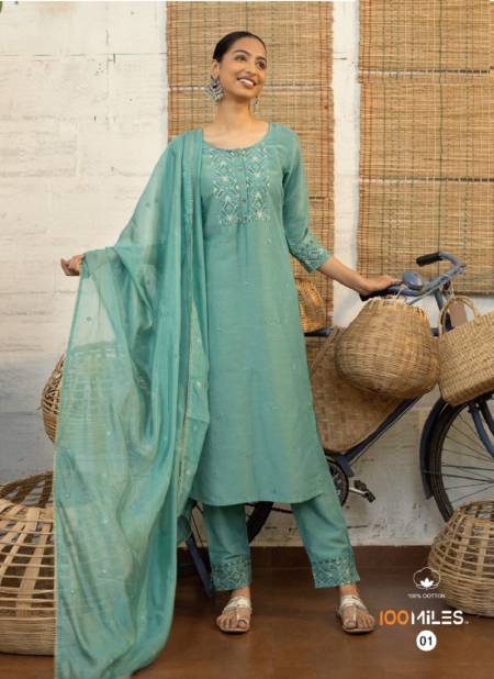 Sky Blue Saanjh Omtex Linen Cotton Designer Party Wear, 55% OFF