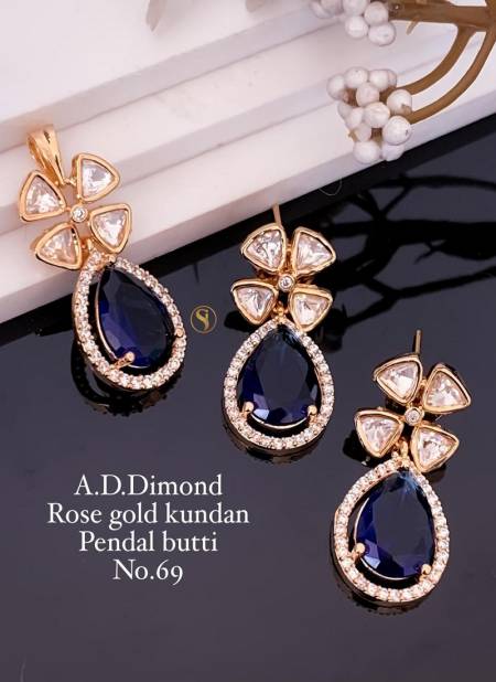 2 AD Diamond Rose Gold Kundan Pendant Butti Wholesale Shop In Surat
