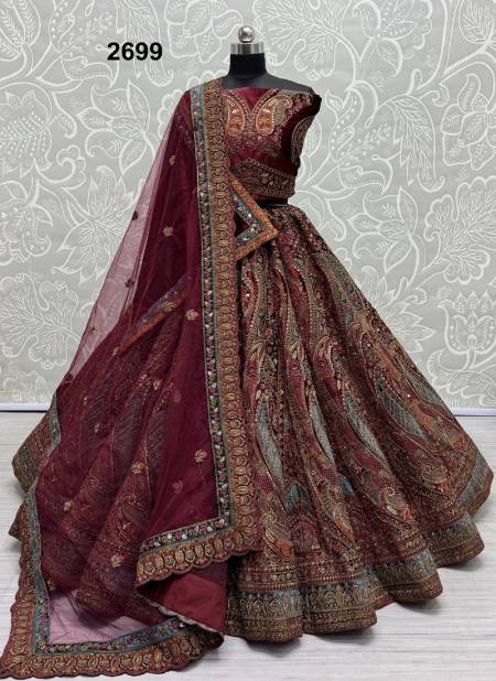 2699 by Anjani Art Velvet Embroidery Bridal Lehenga Choli Suppliers In India