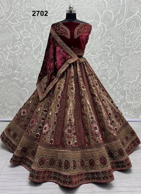 2702 by Anjani Art Velvet Embroidery Lehenga Choli Exporters In India