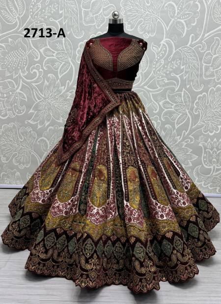 2713 A  And 2713 B By Anjani Art Heavy Velvet Embroidery Bridal Lehenga Choli Manufacturers