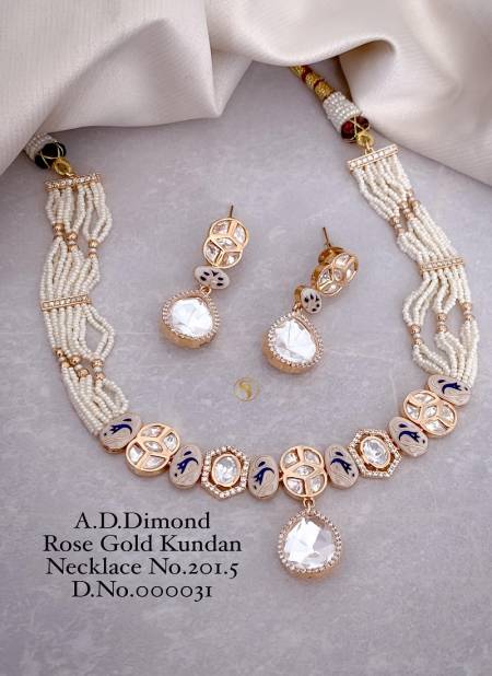 4 Designer AD Diamond Rose Gold Kundan Necklace Wholesale Shop In Surat
