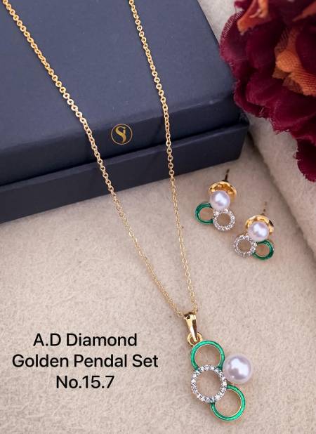 5 AD Diamond Golden Pendant Set Wholesale Price In Surat
