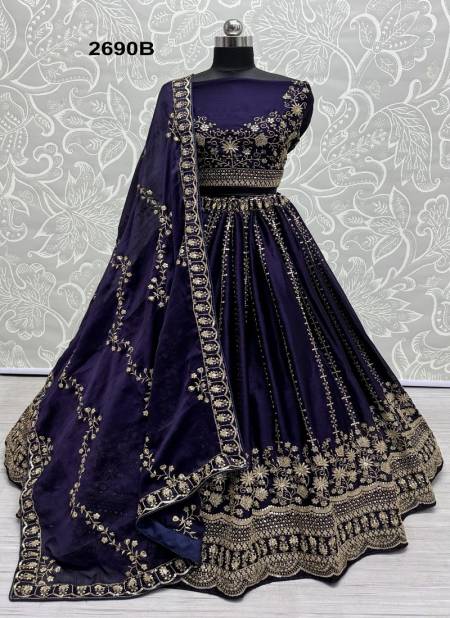 2690 A And 2690 B by Anjani Art Satin Chiffon Bridal Lehenga Choli Orders In India