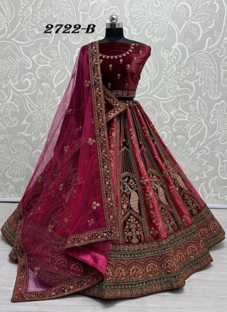 2722 A To 2722 C by Anjani Art Velvet Embroidery Bridal Lehenga Choli Exporters In India