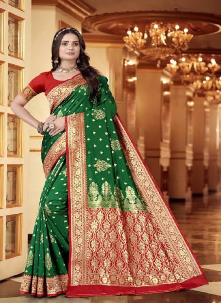 Aab Eiris Green Soft Lichi Silk Sarees Suppliers In India