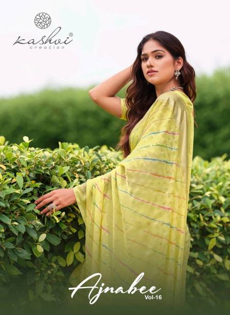 Ajnabee Vol 16 By Kashvi Dull Moss Foil Printed Sarees Wholesale Online
