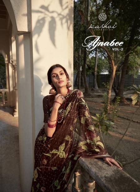 Ajnabee Vol 2 By Kashvi Dull Moss Foil Printed Sarees Wholesale Market In Surat