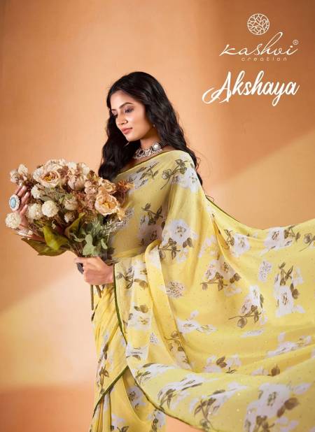 Akshaya By Kashvi Swarovski Work Weightless Printed Sarees Wholesale Price In Surat