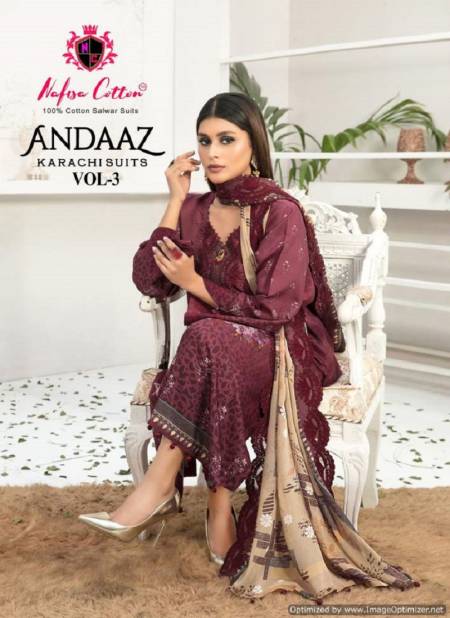 Andaaz Vol 3 By Nafisa Printed Karachi Cotton Dress Material Wholesale Market In Surat
