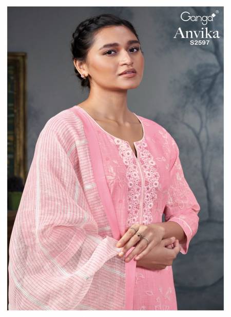 Anvika 2597 By Ganga Printed Embroidery Premium Cotton Dress Material Wholesalers In Delhi