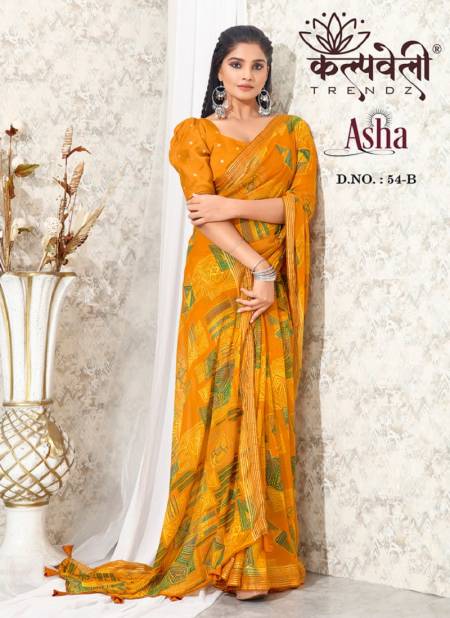 Asha 54 By Kalpatru Printed Nilgiri Chiffon Sarees Wholesale Shop In Surat