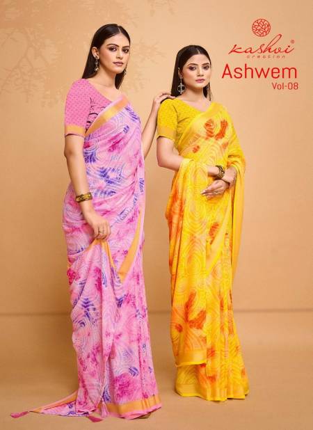 Ashwem Vol 8 By Kashvi Dull Moss Viscose Printed Daily Wear Sarees Wholesale Market In Surat
