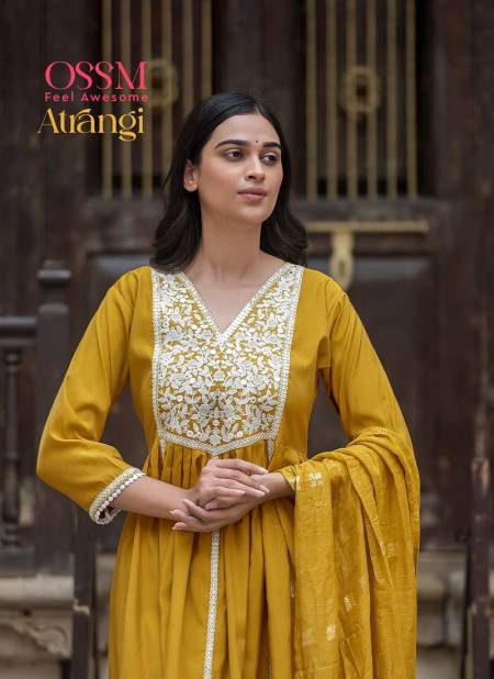 Atrangi By Ossm Viscose Roman Embroidery Kurti With Bottom Dupatta Wholesale Price In Surat