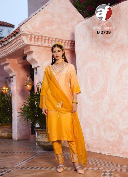 B 2728 By AF Size Set Dola Silk Designer Kurti With Bottom Dupatta Wholesale Price In Surat