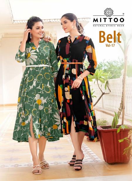 Belt Vol 17 By Mittoo Rayon Printed Party Wear Kurtis Wholesale Price In Surat