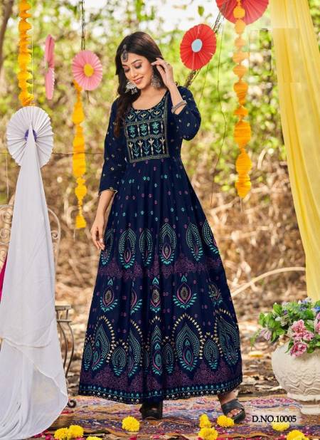 Blue Hills Glamour 10 New Fancy Festive Wear Rayon Printed Long Kurti Collection