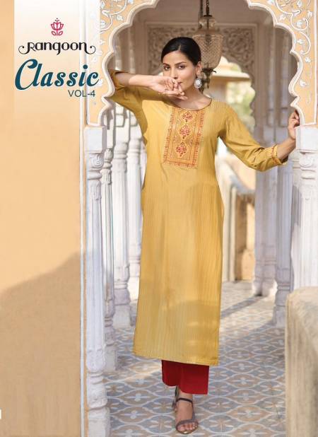Classic Vol 4 By Rangoon lining Silk Embroidery Kurtis Wholesale Price In Surat