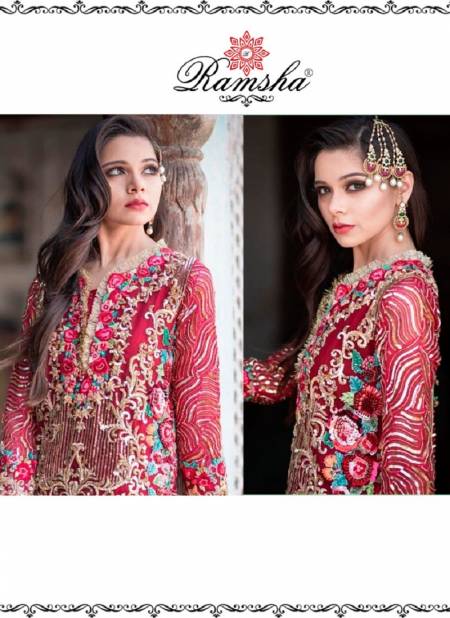 Ramsha Latest Pakistani Butterfly Net/Georgette Hevy Embroidery Work Designer wedding Wear Salwar Suit Collection 
