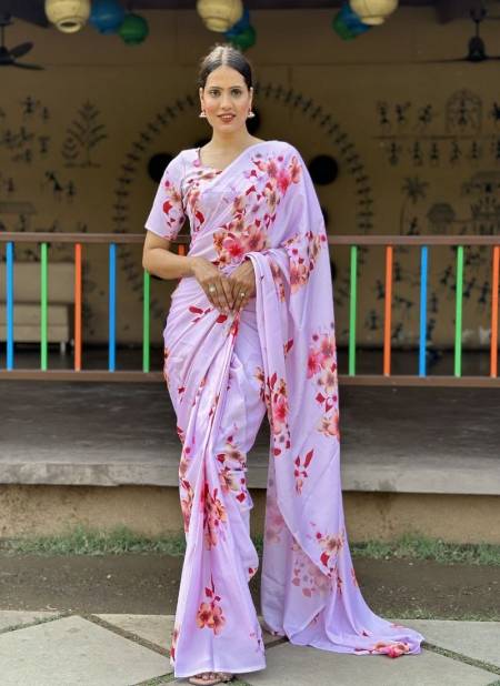 DAC Rashmi Mogra Pink Chinon Silk Printed Designer Readymade Sarees Wholesale Shop In Surat