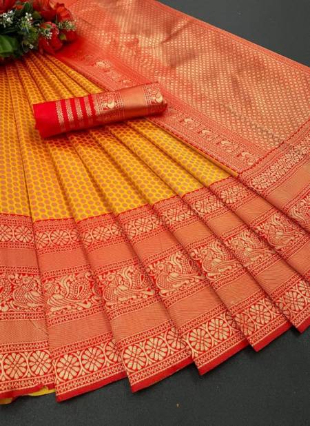 Ddf Yellow 4 Rich Pallu Designer Soft Lichi Silk Sarees Wholesale Market IN Surat
