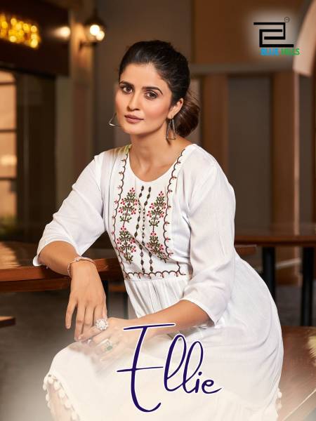 Ellie By Blue Hills Rayon Embroidery Party Wear Kurtis Wholesalers In Delhi