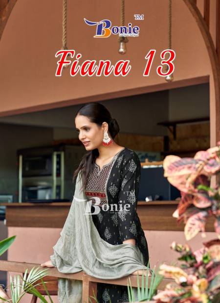 Fiana 13 By Bonie Fancy Rayon Printed Kurti With Bottom Dupatta Wholesale Price In Surat
