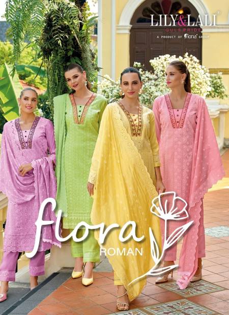 Flora Roman By Lily And Lali Schiffli Embroidery Kurtis With Bottom Dupatta Wholesalers In Delhi
