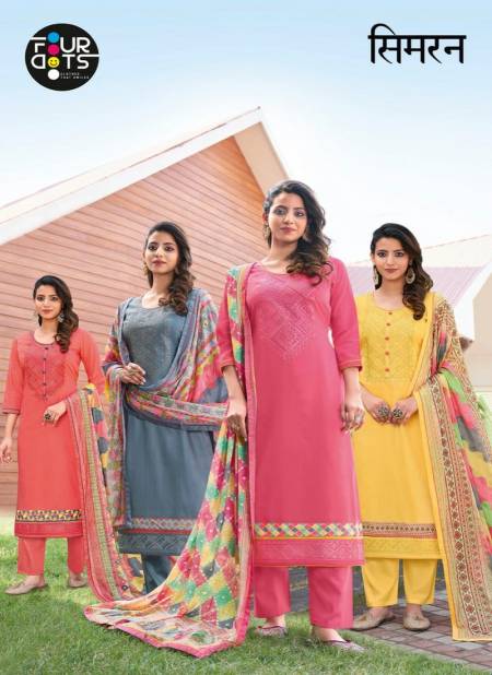 FOUR DOTS SIMRAN Latest Fancy Festive Wear jam silk Cotton With Embroidery Work Heavy Salwar suit collection 