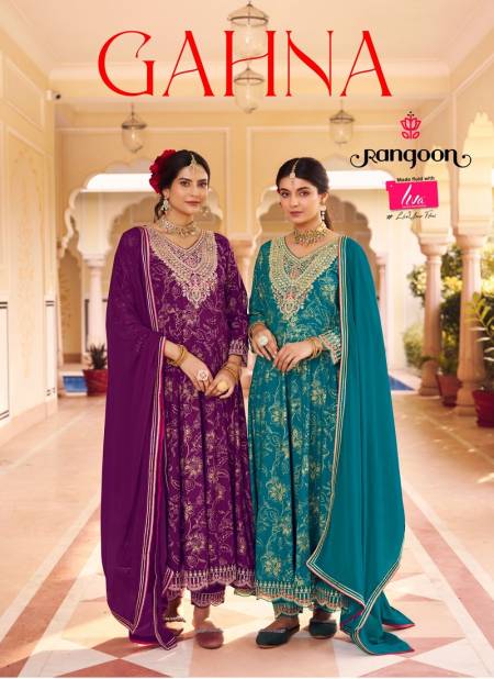 GAHNA Gahna By Rangoon Rayon Printed Anarkali Readymade Suits Wholesale Price In Surat