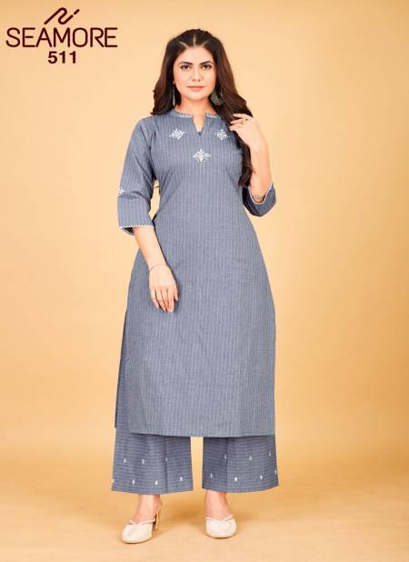 Gangotri By Seamore Mirror Work Denim Cottont Wear Women Kurta With Palazzo Orders In India
