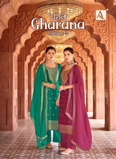 Gharana 4 By Alok Suit Dola Jacquard Designer Salwar Suits Wholesale Market In Surat
