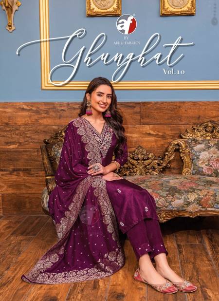 Ghunghat Vol 10 By Af Silk Handwork Designer Kurti With Pant Dupatta Wholesale Online
