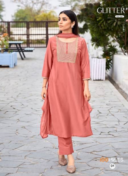 Glitter By 100miles Fancy Embroidery Kurti With Bottom Dupatta
