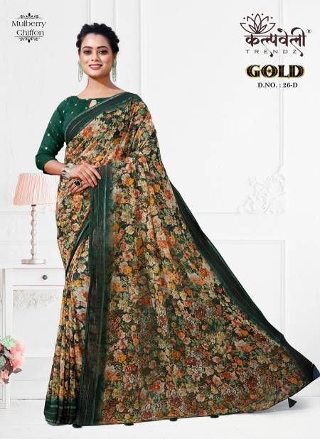 Gold 26 By Kalpatru Printed Mulberry Chiffon Sarees Wholesale Online