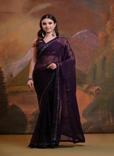 Heart Beat By Fashion Berry Georgette Embroidery Saree Wholesale Online