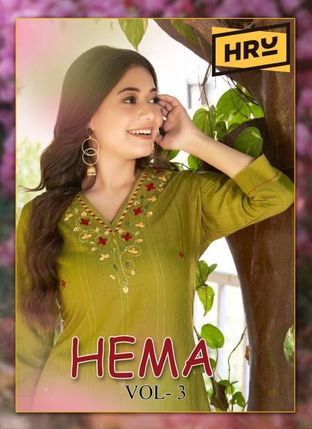 Hema Vol 3 By Hru Straight Cut Viscose Embroidery Kurtis Wholesale Shop In Surat