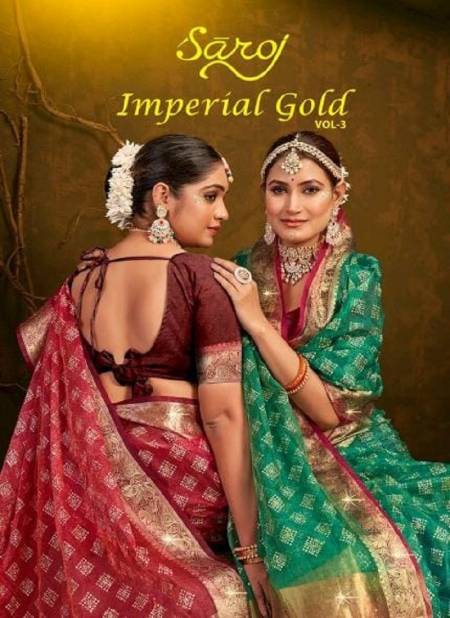 Imperial Gold Vol 3 By Saroj Khadi Organza Designer Sarees Wholesale Shop In Surat