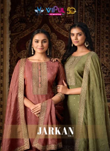 Jarkan Vol 4 By Vipul Shimmer Organza Embroidery Salwar Kameez Wholesale Shop In Surat
