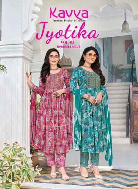 Jyotika Vol 5 By Kavya Capsule Foil Printed Embroidery Kurti With Bottom Dupatta Wholesale Online
